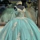 Luxury Light Green Quinceanera Dresses Lace Applique Beads Off The Shoulder Birthday Party Sweet 16 Dress Vestido de 15 anos