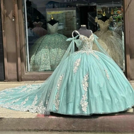 Luxury Light Green Quinceanera Dresses Lace Applique Beads Off The Shoulder Birthday Party Sweet 16 Dress Vestido de 15 anos