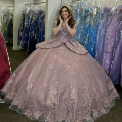 Luxury Lilac Shiny Quinceanera Dresses Ball Gown Off The Shoulder Appliques Lace 3DFlower Beads Lace Up Sweet 16 Dress