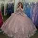 Luxury Lilac Shiny Quinceanera Dresses Ball Gown Off The Shoulder Appliques Lace 3DFlower Beads Lace Up Sweet 16 Dress