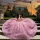 Luxury Pink Sequins Sparkle Tulle Lace Beaded Appliques Quinceanera Dress Ball Gown Off Shoulder Sweet 16 Party Gown