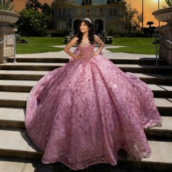 Luxury Pink Sequins Sparkle Tulle Lace Beaded Appliques Quinceanera Dress Ball Gown Off Shoulder Sweet 16 Party Gown