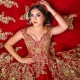 Luxury Red Quinceanera Dress 2024 Off The Shoulder Gold Sequins Lace Appliques Pearl Ruffles Sweet 16 Dress Vestidos 15 De