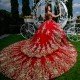 Luxury Red Quinceanera Dress 2024 Off The Shoulder Gold Sequins Lace Appliques Pearl Ruffles Sweet 16 Dress Vestidos 15 De