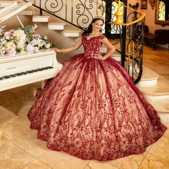 Luxury Red Shiny Ball Gown Quinceanera Dresses Off The Shoulder Lace Beads Crystal Tull Bridal Gown Party Bride Dresses Vestidos