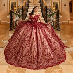 Luxury Red Shiny Ball Gown Quinceanera Dresses Off The Shoulder Lace Beads Crystal Tull Bridal Gown Party Bride Dresses Vestidos