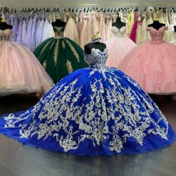 Luxury Royal Blue Prom Dress Ball Gown Vestidos De 15 anos Sweet 16 Year Quinceanera Dresses Applique Beads Birthday Party