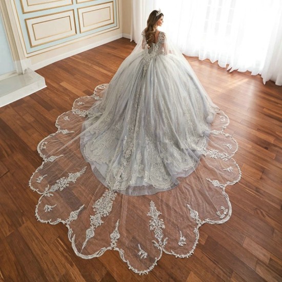 Luxury Silvery Quinceanera Dresses 2024 Lace Appliqued Beads Crystal Tull Ball Gown Vestidos 15 De Quinceanera Sweet 16