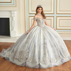 Luxury Silvery Quinceanera Dresses 2024 Lace Appliqued Beads Crystal Tull Ball Gown Vestidos 15 De Quinceanera Sweet 16