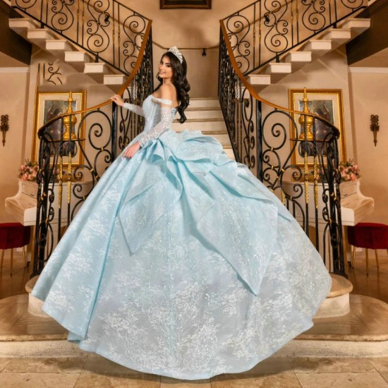 Luxury Sky Blue Mexican Quinceanera Dressess Off The Shoulder Applique Lace Beads Corset Prom Lace Up vestido 15 quinceaneras