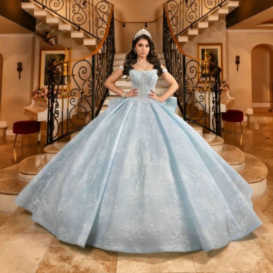 Luxury Sky Blue Mexican Quinceanera Dressess Off The Shoulder Applique Lace Beads Corset Prom Lace Up vestido 15 quinceaneras