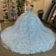 Luxury Sky Blue Quinceanera Dresses Lace Appliqued Crystal Tull Ball Gown Vestidos 15 De Quinceanera Sweetheart Sweet 16