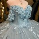 Luxury Sky Blue Quinceanera Dresses Lace Appliqued Crystal Tull Ball Gown Vestidos 15 De Quinceanera Sweetheart Sweet 16