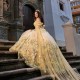 Mexican Champagne Quinceanera Dressess with Cape Luxury Butterfly Tull Sweet 16 vestido 15 quinceaneras Corset Prom Lace Up