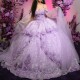 Mexican Lavender Quinceanera Dress Ball Gown Off The Shoulder Lace Applique Beading With Cape Corset Vestidos 15 De XV Anos