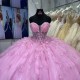 Mexican Pink Quinceanera Dresses Ball Gown Beaded Flower Tull Corset Sweet 16 Dress Princess Lace Up Vestido De 15 Anos