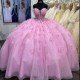 Mexican Pink Quinceanera Dresses Ball Gown Beaded Flower Tull Corset Sweet 16 Dress Princess Lace Up Vestido De 15 Anos