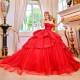 Mexican Red Shiny Quinceanera Dresses Ball Gown Beaded Lace Appliques Sweet 16 Dress Princess Lace Up Vestido De 15 Anos