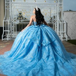 Mexican Sky Blue Quinceanera Dresses Ball Gown Beaded Lace Appliques Bow Sweet 16 Dress Princess Lace Up Vestido De 15 Anos