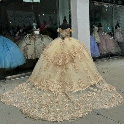 Mexican Vestido De 15 Anos Champagne Charro Quinceanera Dresses Lace Appliques Beads Corset Sweet 16 Dress Abiti Da Cerimonia