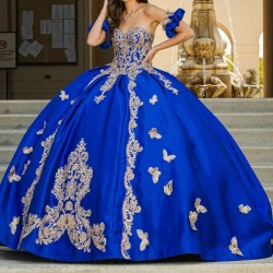 Mexico Royal Blue Quinceanera Dress Off The Shoulder Ball Gown Gold Butterfly Applique Beaded Corset Sweet 16 Vestidos De 15Anos