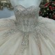 Off Shoulder Champagne Shiny Quinceanera Dresses Ball Gown Appliques Bead Lace Tull Birthday Party Sweet 16 Vestido De 15 Anos