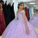 Off Shoulder Lavender Quinceanera Dresses Lace Bow Beads Tull With Cape Corset Prom Party Gown 16 Vestidos De XV Anos