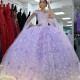 Off Shoulder Lavender Quinceanera Dresses Lace Bow Beads Tull With Cape Corset Prom Party Gown 16 Vestidos De XV Anos