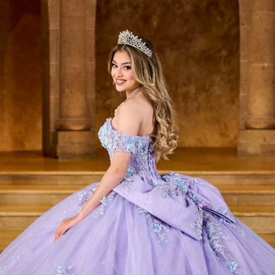 Off Shoulder Lavender Shiny Quinceanera Dresses Sweet 16 Lace Applique Beads Tull Lace up Prom Ball Gowns Vestido De 15 Anos