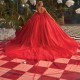 Off Shoulder Red Shiny Princess Quinceanera Dress Applique Lace Beading Tull With Cape Corset Sweet 16 Birthday Party Gown