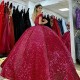 Off Shoulder Rose Red Quinceanera Dresses Vestidos De 15 Quinceanera Luxury Sequins Sweet 16 Ball Gown Prom Dresses