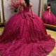 Off The Shoulder Ball Gown Rose Red Quinceanera Dress Beaded Birthday Prom Dresses For Girl Lace Bow Beads Graduation Vestido De