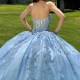 Off The Shoulder Beading Sky Blue Shiny Princess Quinceanera Dress Ball Gown Lace Applique Corset Sweet 16 Vestido 15 De Anos