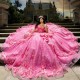 Off The Shoulder Beads Rose Red Shiny Princess Quinceanera Dresses Applique Corset Sweet 16 Dress Birthday Vestidos De 15 Anos