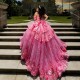 Off The Shoulder Beads Rose Red Shiny Princess Quinceanera Dresses Applique Corset Sweet 16 Dress Birthday Vestidos De 15 Anos