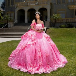 Off The Shoulder Beads Rose Red Shiny Princess Quinceanera Dresses Applique Corset Sweet 16 Dress Birthday Vestidos De 15 Anos