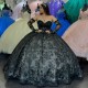 Off The Shoulder Black Shiny Quinceanera Dresses Ball Gown Beading Appliques Lace Tull Corset Sweet 16 Vestidos De 15 Anos