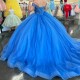 Off The Shoulder Blue Shiny Quinceanera Dress Princess Beads Crystal Tull Sweet Birthday Party Gown Sweet 16 Vestido De 15 Anos