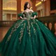 Off The Shoulder Emerald Green Princess Quinceanera Dresses Ball Gown Gold Appliques Lace Beads Sweet 16 Dresses 15 Anos Mexican