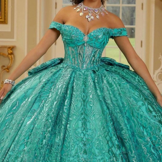 Off The Shoulder Green Glitter Crystal Sequined Quinceanera Dresses Ball Gown Beading Tull Corset Vestidos 15 De XV Anos