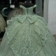 Off The Shoulder Green Princess Quinceanera Dress Ball Gown Graceful Classic Appliqué Lace Beads Tull Sweet 16 Dress Vestido 15