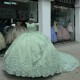 Off The Shoulder Green Princess Quinceanera Dress Ball Gown Graceful Classic Appliqué Lace Beads Tull Sweet 16 Dress Vestido 15