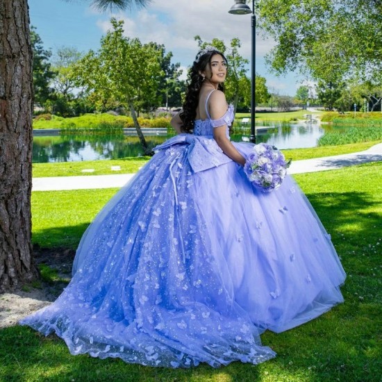 Off The Shoulder Lavender Quinceanera Dress Lace Applique Beading Tull Birthday Party Mexican Sweet 16 Vestidos De XV 15 Anos