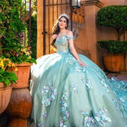 Off The Shoulder Light Green Princess Quinceanera Dress Ball Gown Lace Applique Beading Tull Corset Sweet 16 Vestido 15 De Anos