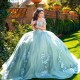 Off The Shoulder Light Green Princess Quinceanera Dress Ball Gown Lace Applique Beading Tull Corset Sweet 16 Vestido 15 De Anos