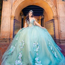 Off The Shoulder Light Green Princess Quinceanera Dress Ball Gown Lace Applique Beading Tull Corset Sweet 16 Vestido 15 De Anos