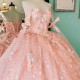 Off The Shoulder Pink Quinceanera Dress Ball Gown Lace Applique Beaded With Cape Corset Sweet 16 Vestido De 15 Anos