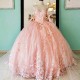 Off The Shoulder Pink Quinceanera Dress Ball Gown Lace Applique Beaded With Cape Corset Sweet 16 Vestido De 15 Anos