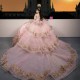 Off The Shoulder Pink Quinceanera Dress Ball Gown Sequins Applique Beaded Crystals Applique Lace Tull Mexico Sweet 16 Vestidos