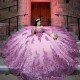 Off The Shoulder Lilac Shiny Bow Ball Gown Quinceanera Dresses Sequined Appliques Lace Pleat Tull Corset Sweet 15 Vestidos